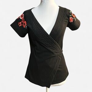 Wrap Top with Floral and Bird Design